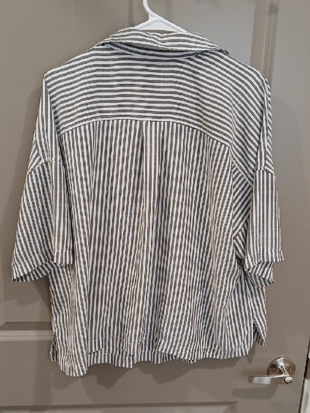 Max Studio Striped Button-Down Shirt - Gray & White - Picture 3 of 3